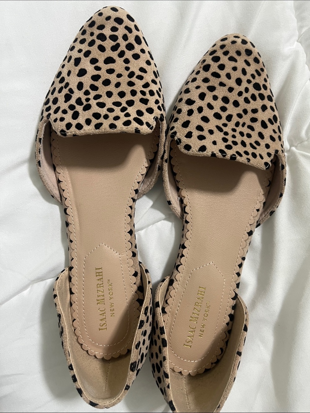Isaac Mizrahi Beige Flats with Black Spot Print